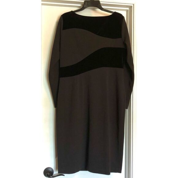 CALVIN KLEIN - NWOT - L Sz 14 Long Sleeve Solid Sheath Midi Dress/Velvet Detail - Picture 12 of 15